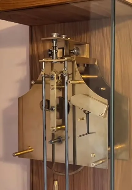 Chris’s Tekippe regulator movement mounted in its wooden cabinet